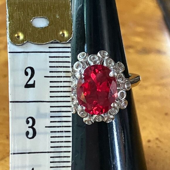 Lab Created Red Sapphire Sterling Silver Cocktail Ring - Picture 7 of 9